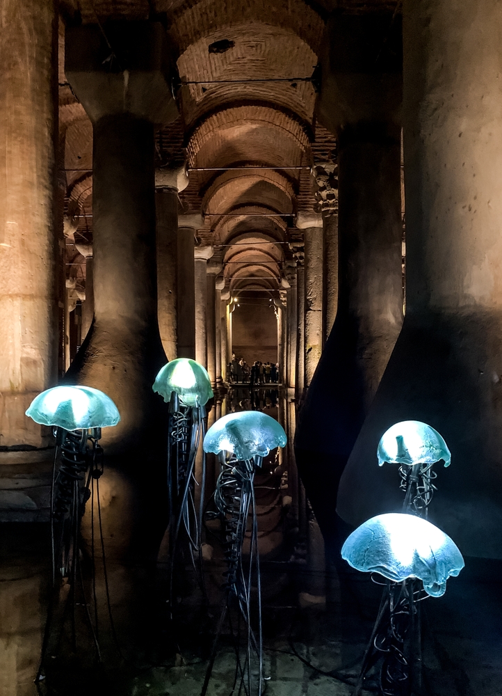 Modern art installation inside the Basilica Cistern in Istanbul